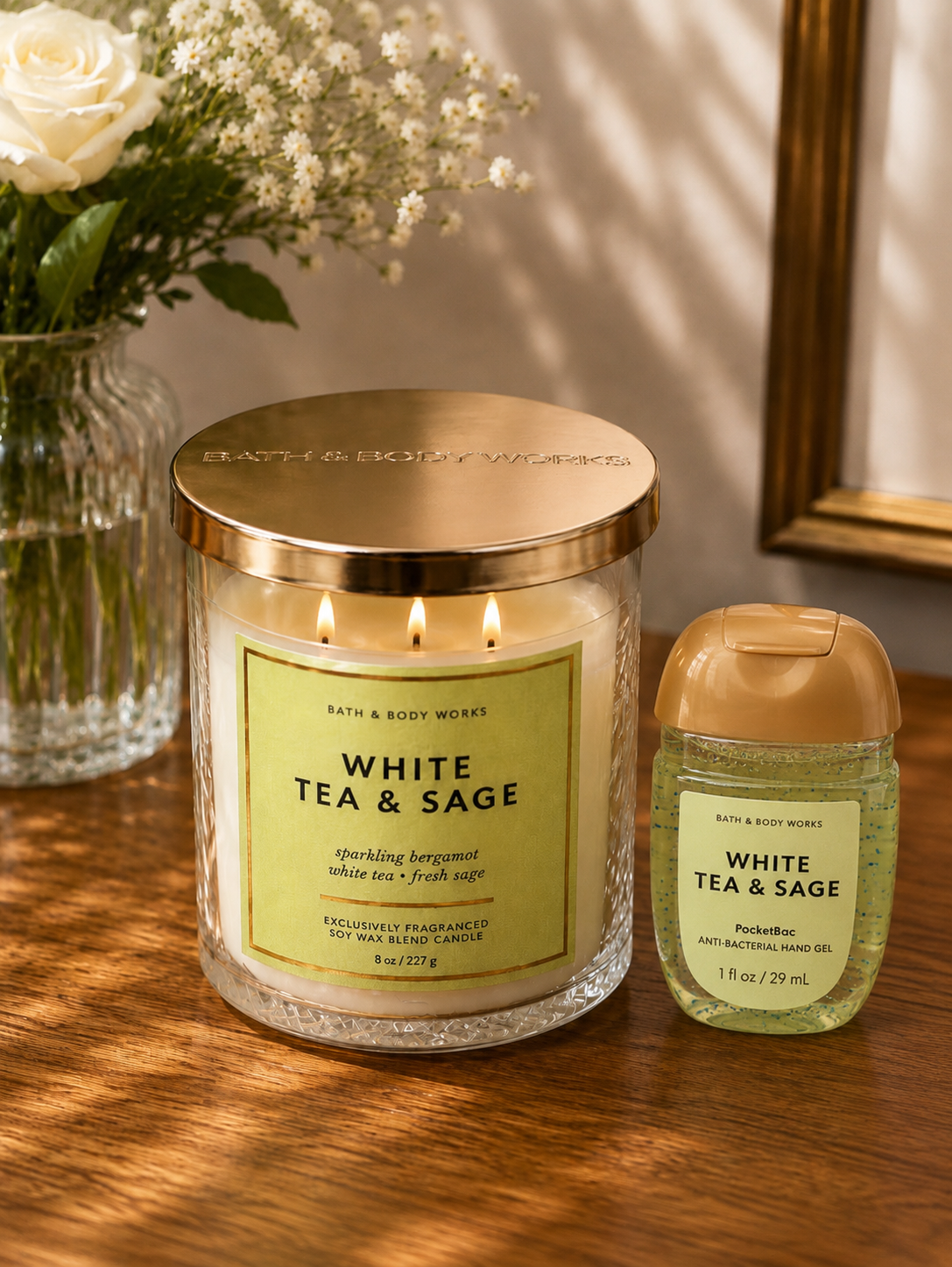 White Tea & Sage Candle and Hand Sanitizer Bath & Body Works Orginal