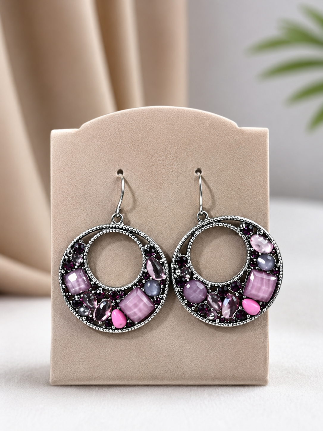 Blush Crystal Circle Drop Earrings