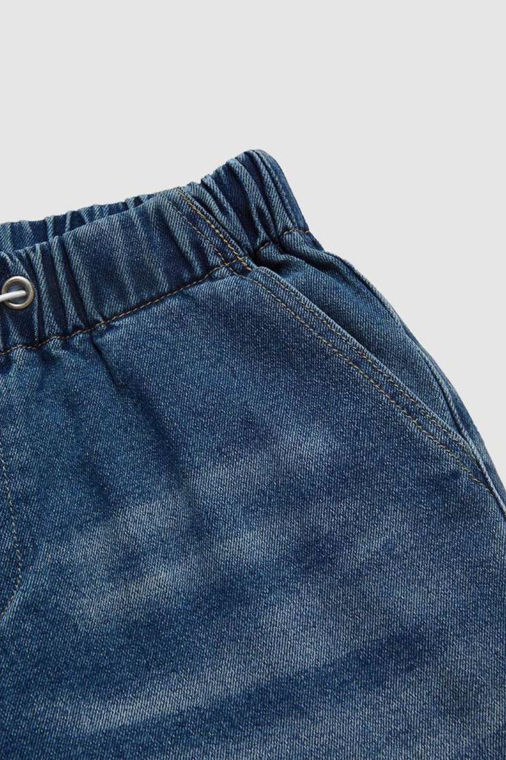 Drawstring Waist Wide Leg Shirred Jeans.