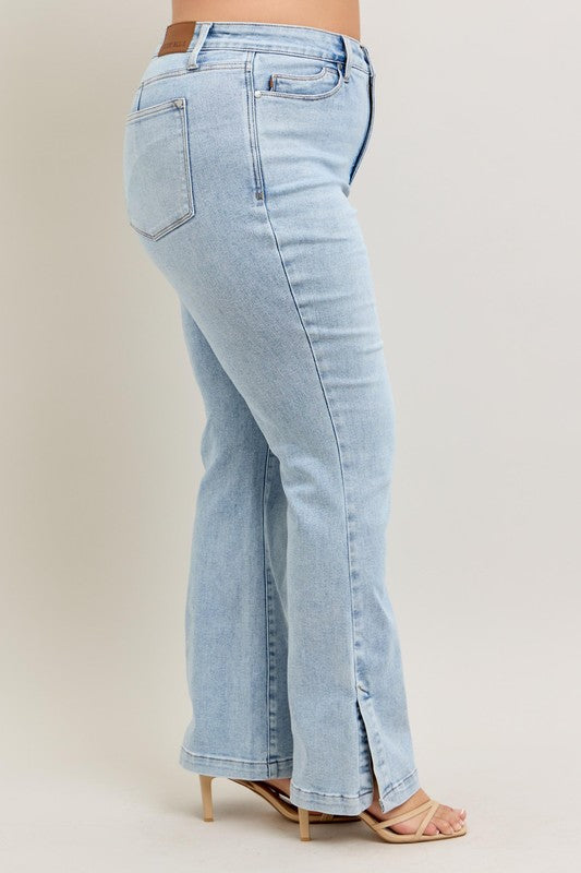 Judy Blue Full Size Tummy Control Vintage Wash Side Slit Slim Boot Jeans Plus Size.