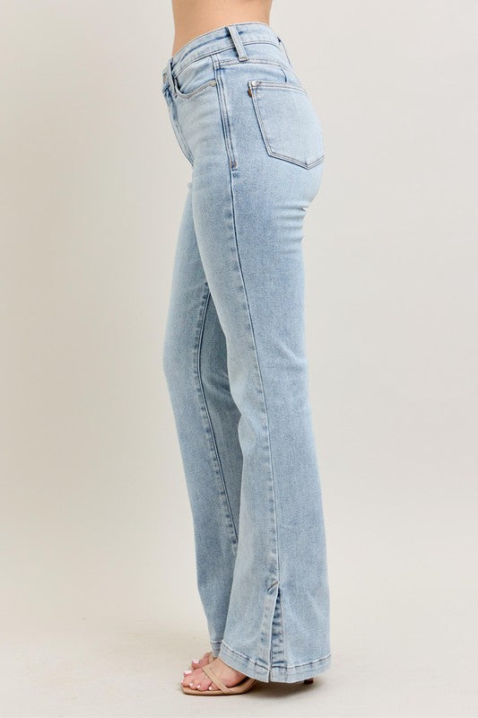 Judy Blue Full Size Tummy Control Vintage Wash Side Slit Slim Boot Jeans Plus Size.