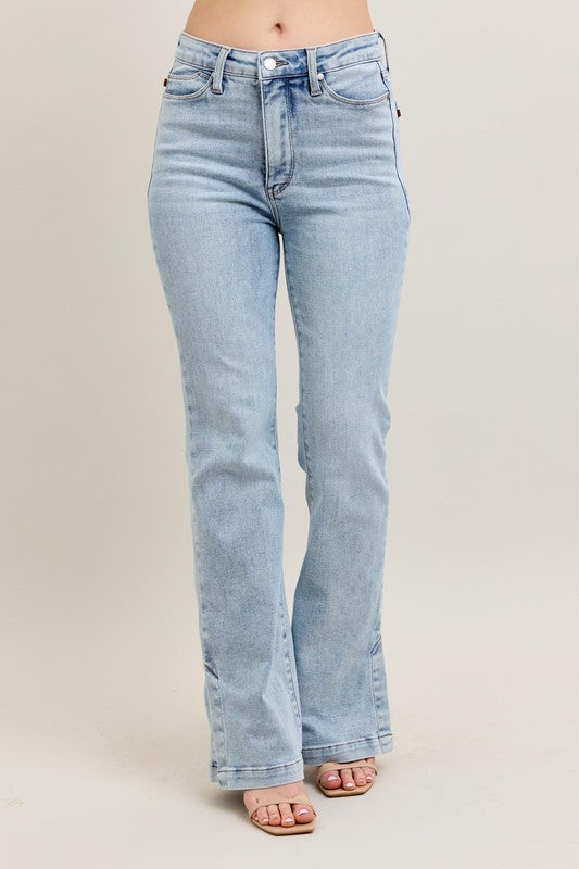 Judy Blue Full Size Tummy Control Vintage Wash Side Slit Slim Boot Jeans Plus Size.