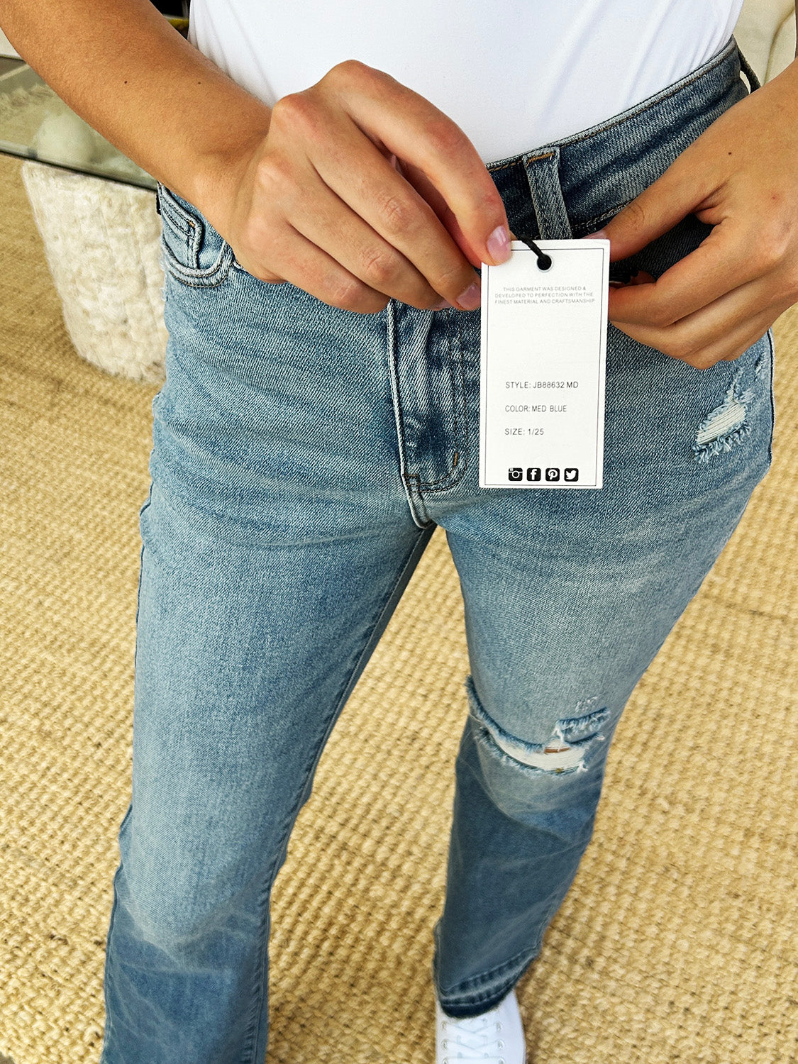 Judy Blue Full Size Mid Rise Destroyed Hem Distressed Jeans.