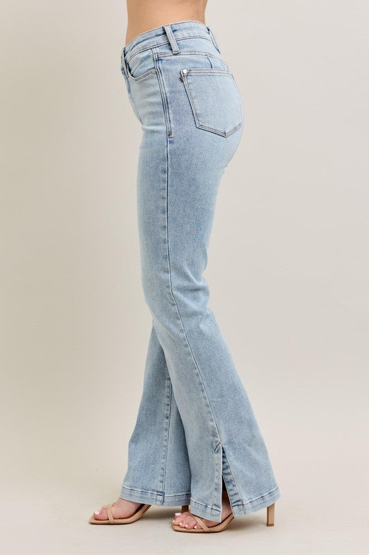 Judy Blue Full Size Tummy Control Vintage Wash Side Slit Slim Boot Jeans Plus Size.