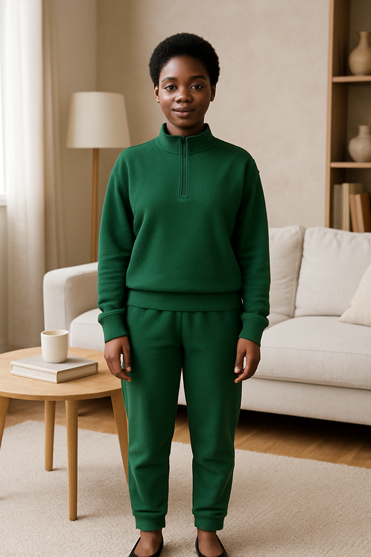 Zenana Scuba Half Zip Pullover and Jogger Set