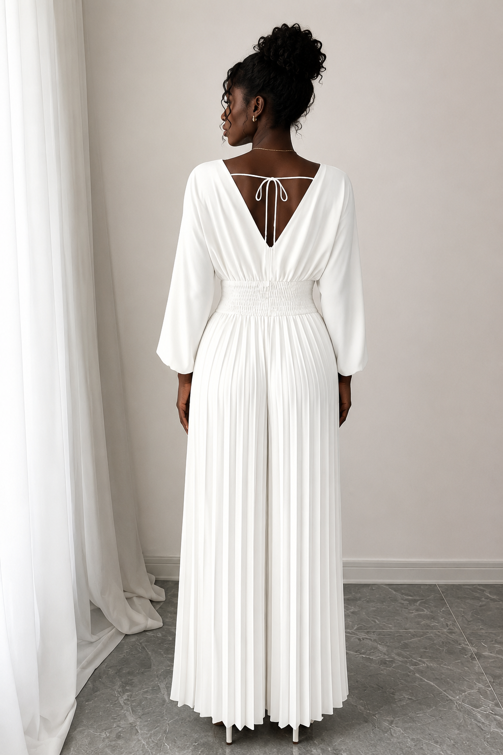 Surplice Pleated Wide Leg Jumpsuit