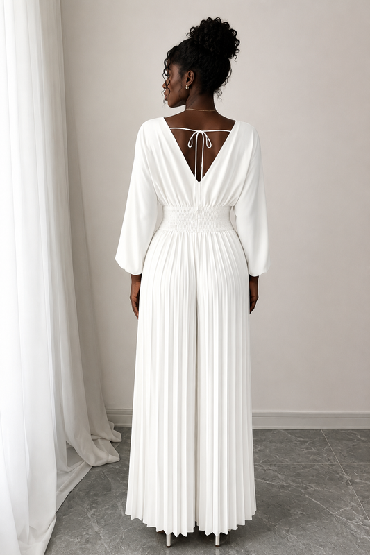 Surplice Pleated Wide Leg Jumpsuit