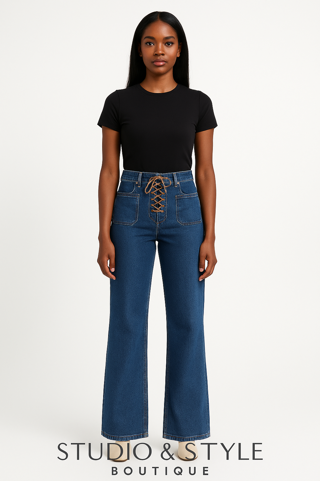 RISEN Full Size High Rise Wide Leg Jeans with Front Tie Detail Plus Size