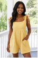 Striped Tie Shoulder Romper With Pockets