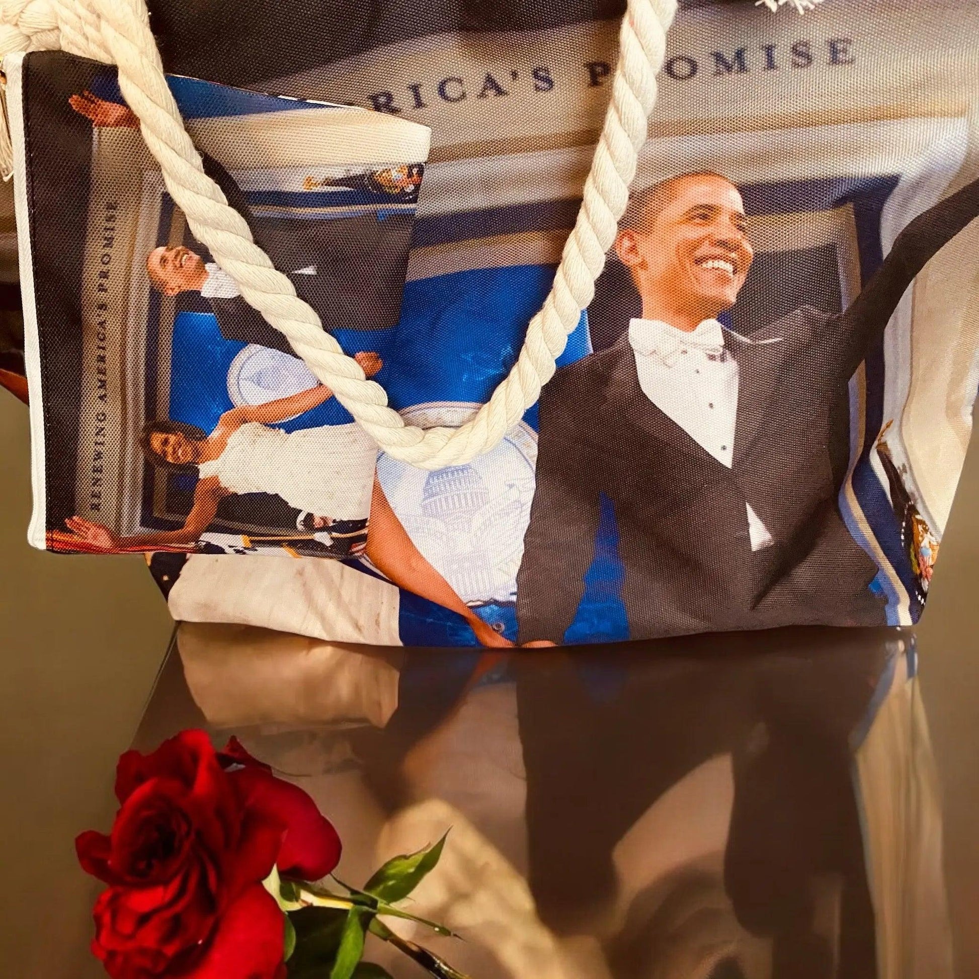 Michelle and Barack Oversize tote bag with makeup case - M. Burks Pretty Boutique LLC.shop