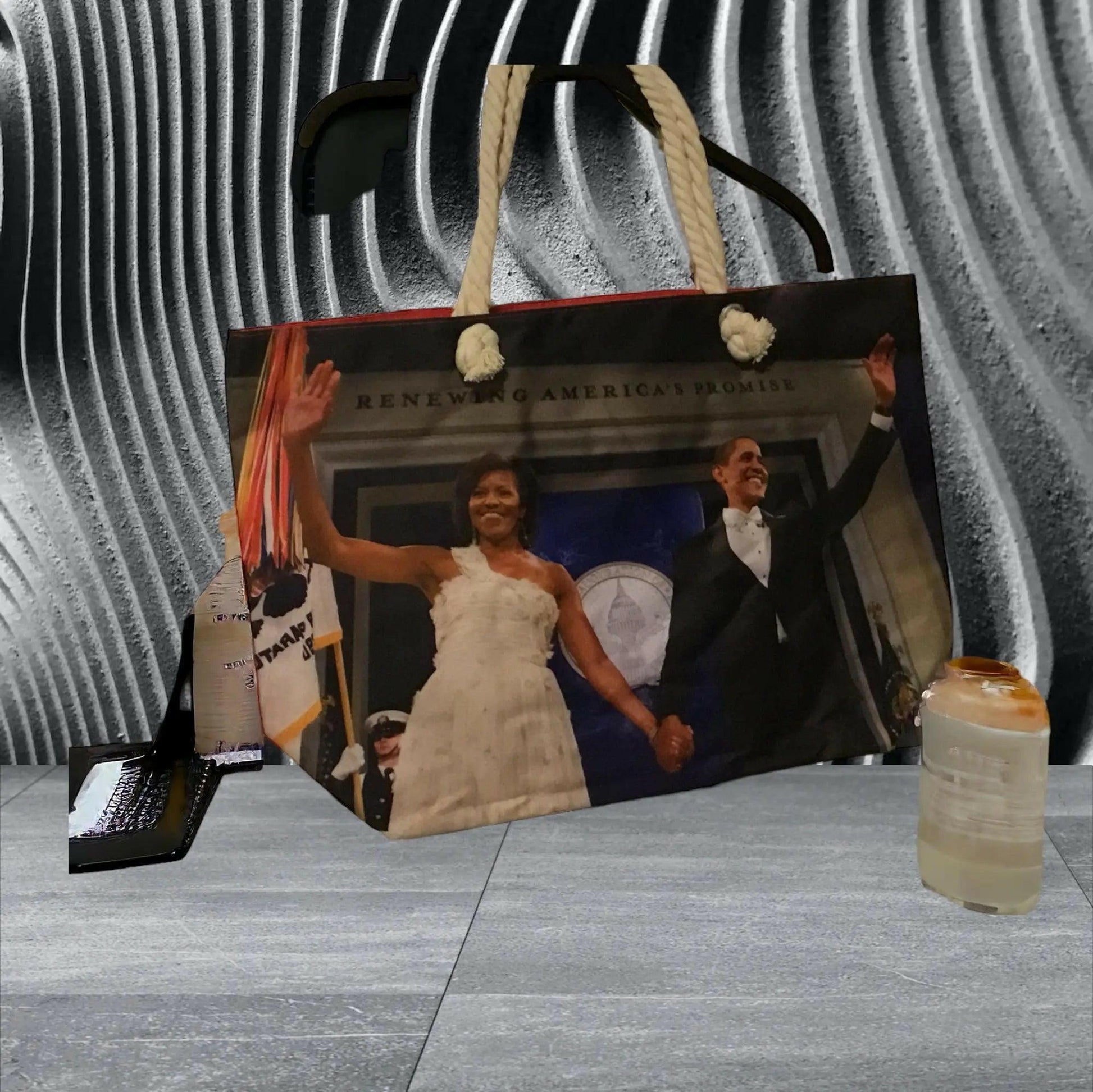 Michelle and Barack Oversize tote bag with makeup case - M. Burks Pretty Boutique LLC