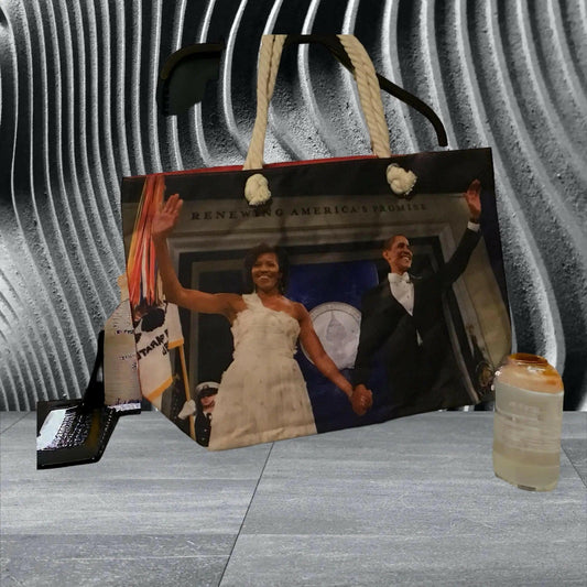 Michelle and Barack Oversize tote bag with makeup case - M. Burks Pretty Boutique LLC