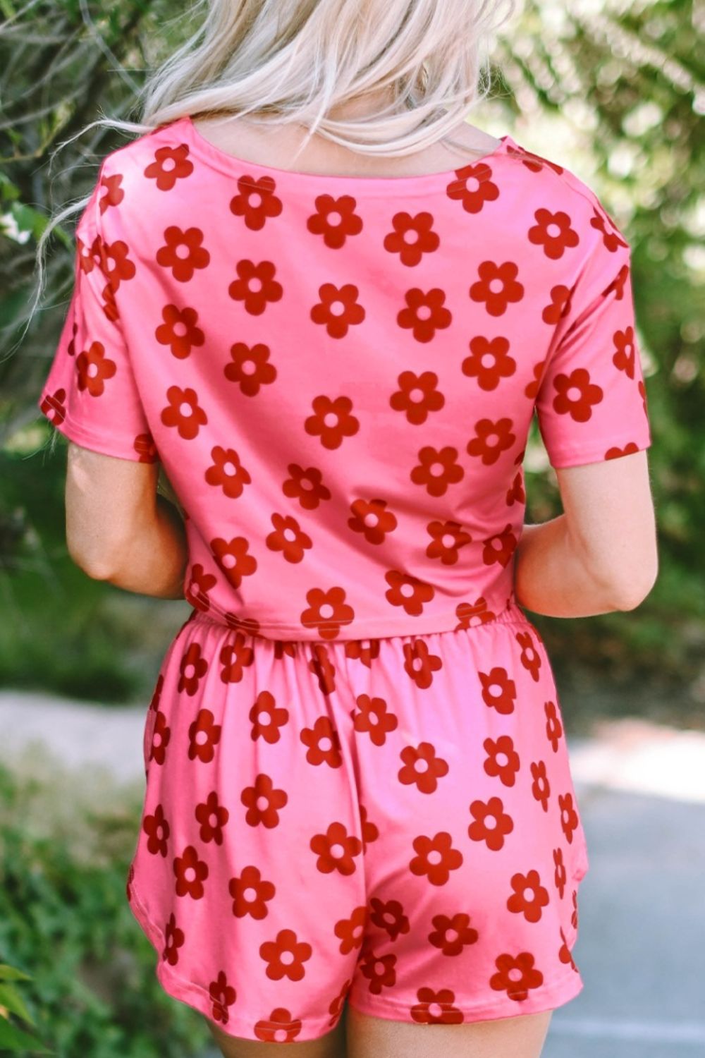 Floral Cropped Tee and Shorts Lounge Set.