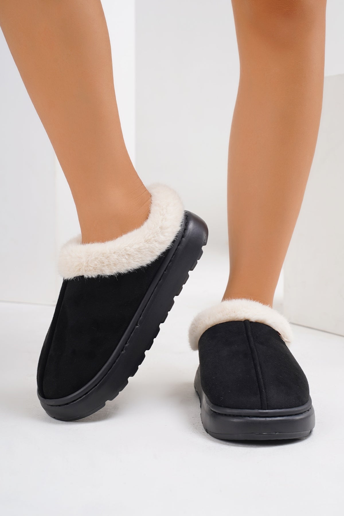 Furry Round Toe Platform Slippers.