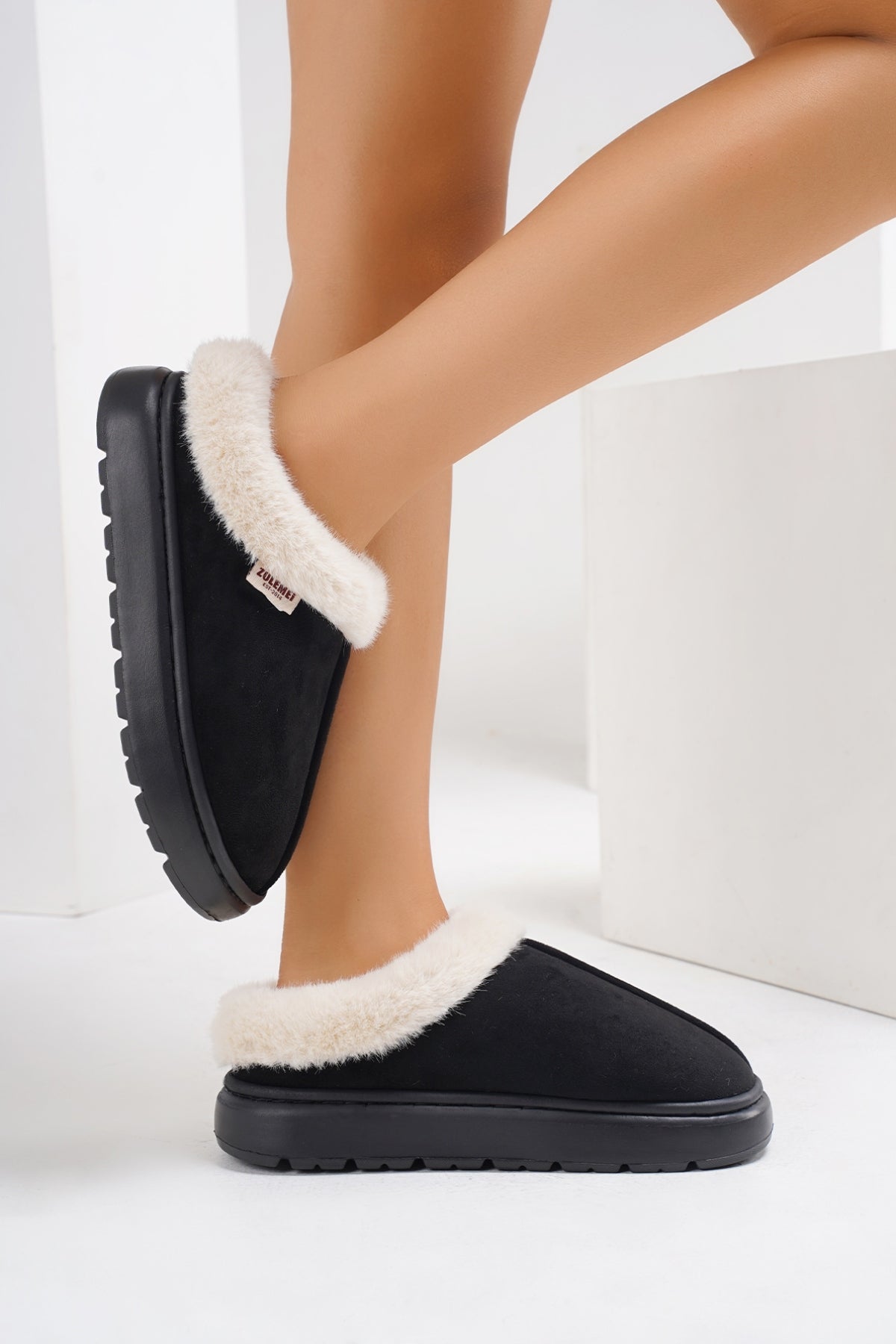 Furry Round Toe Platform Slippers.