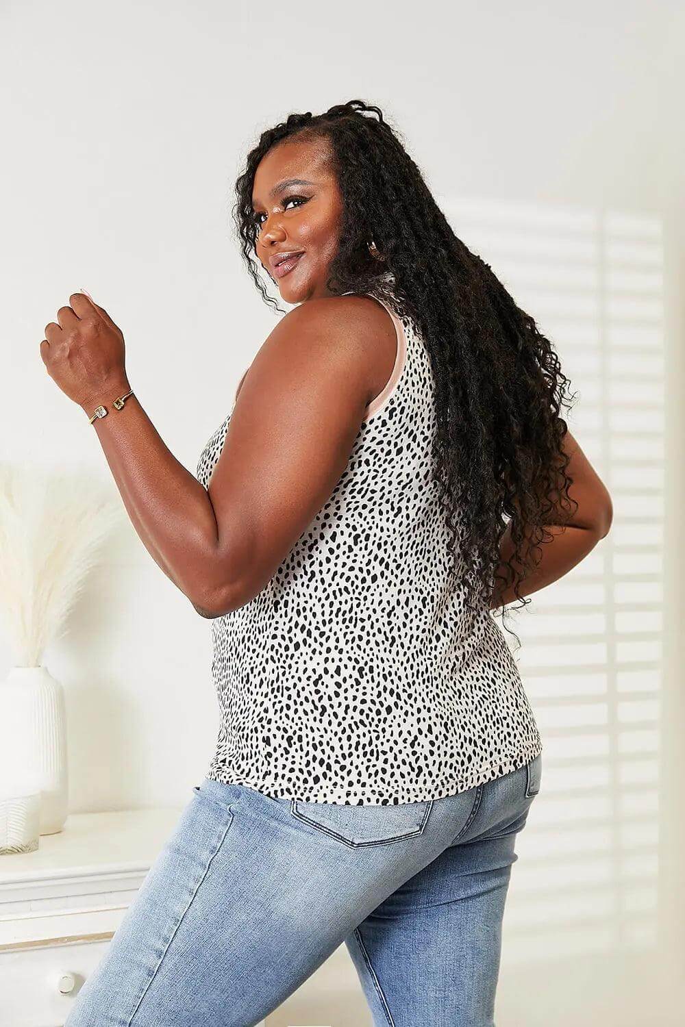 Double Take Printed Round Neck Tank - M. Burks Pretty Boutique LLC.shop