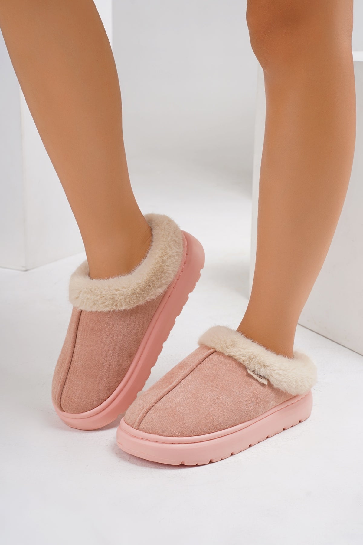 Furry Round Toe Platform Slippers.