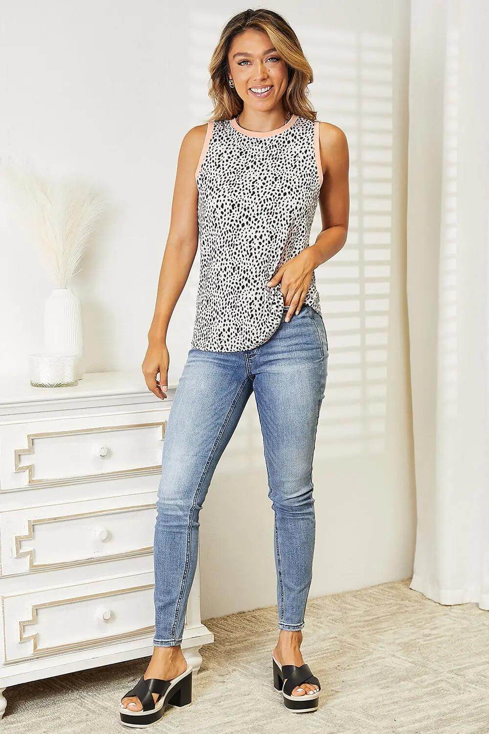 Double Take Printed Round Neck Tank - M. Burks Pretty Boutique LLC.shop